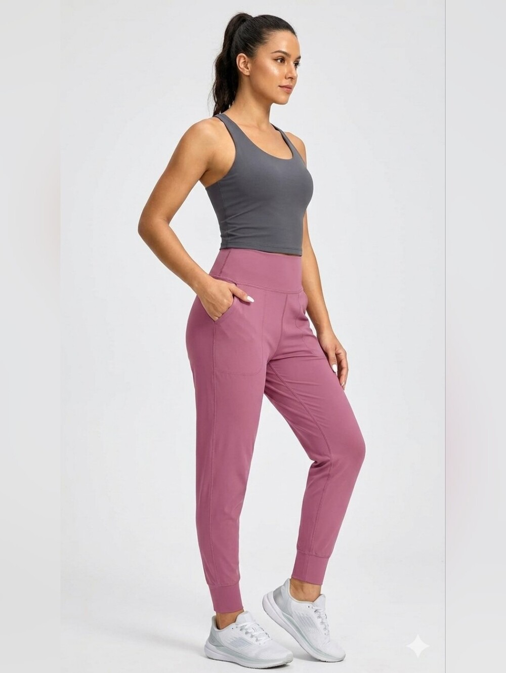 High-Rise Dusty Rose Jogger Pants with Side Pockets